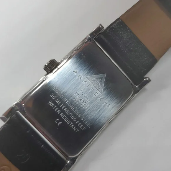 Fossil ARKITEKT FS2694 Navy Face Silver Case Black Leather Band